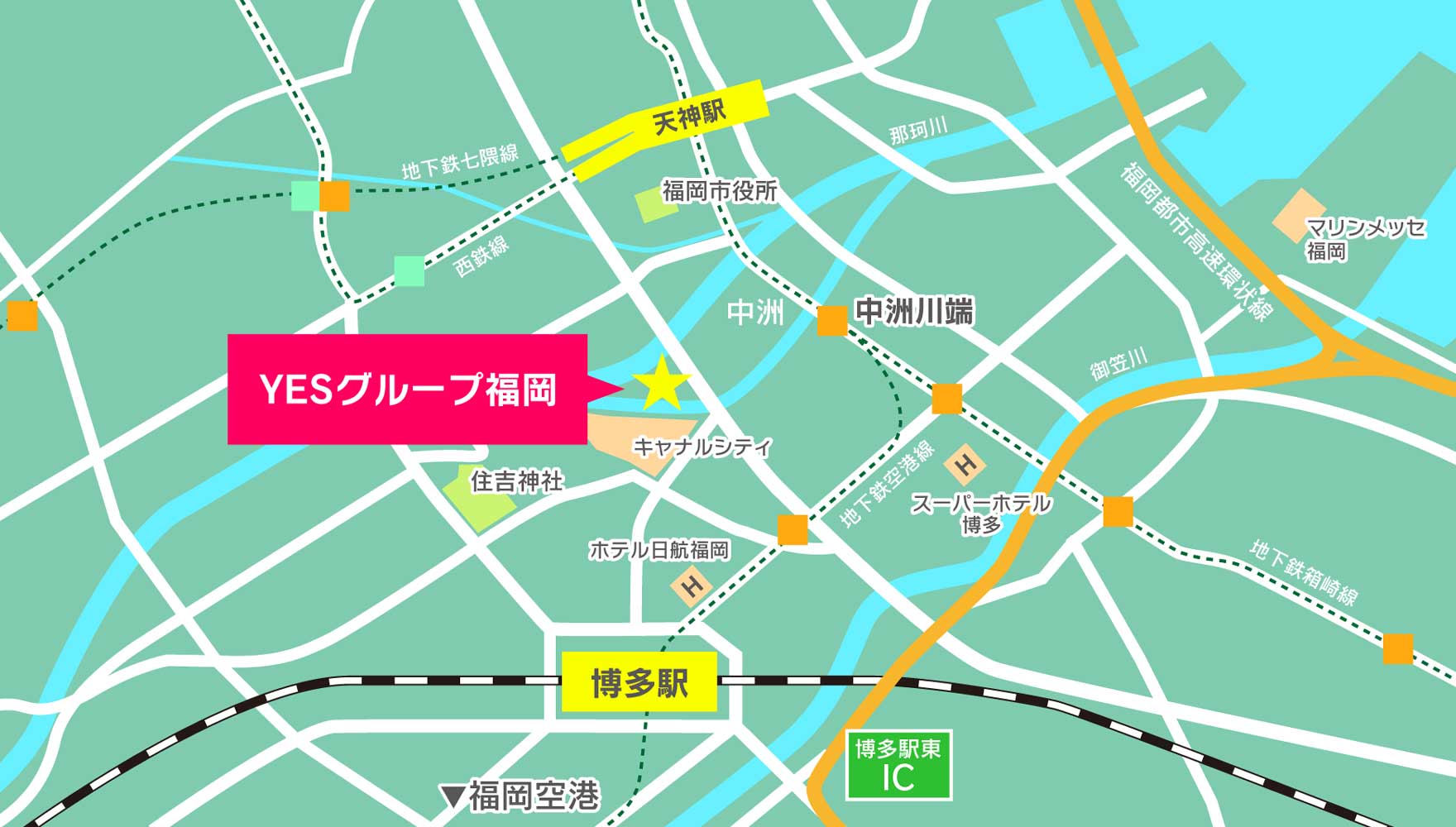 福岡中心部のマップ