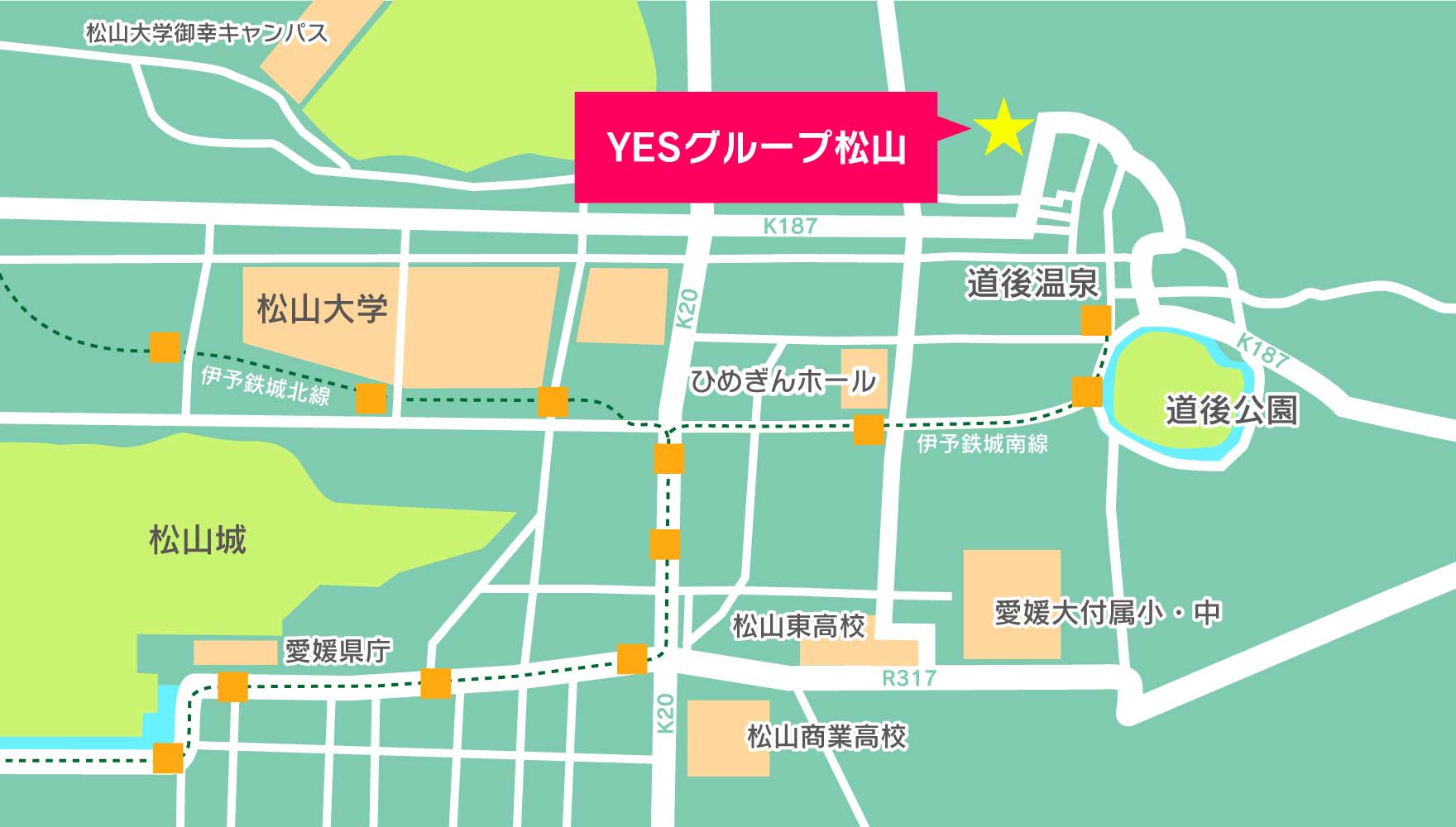 松山中心部のマップ