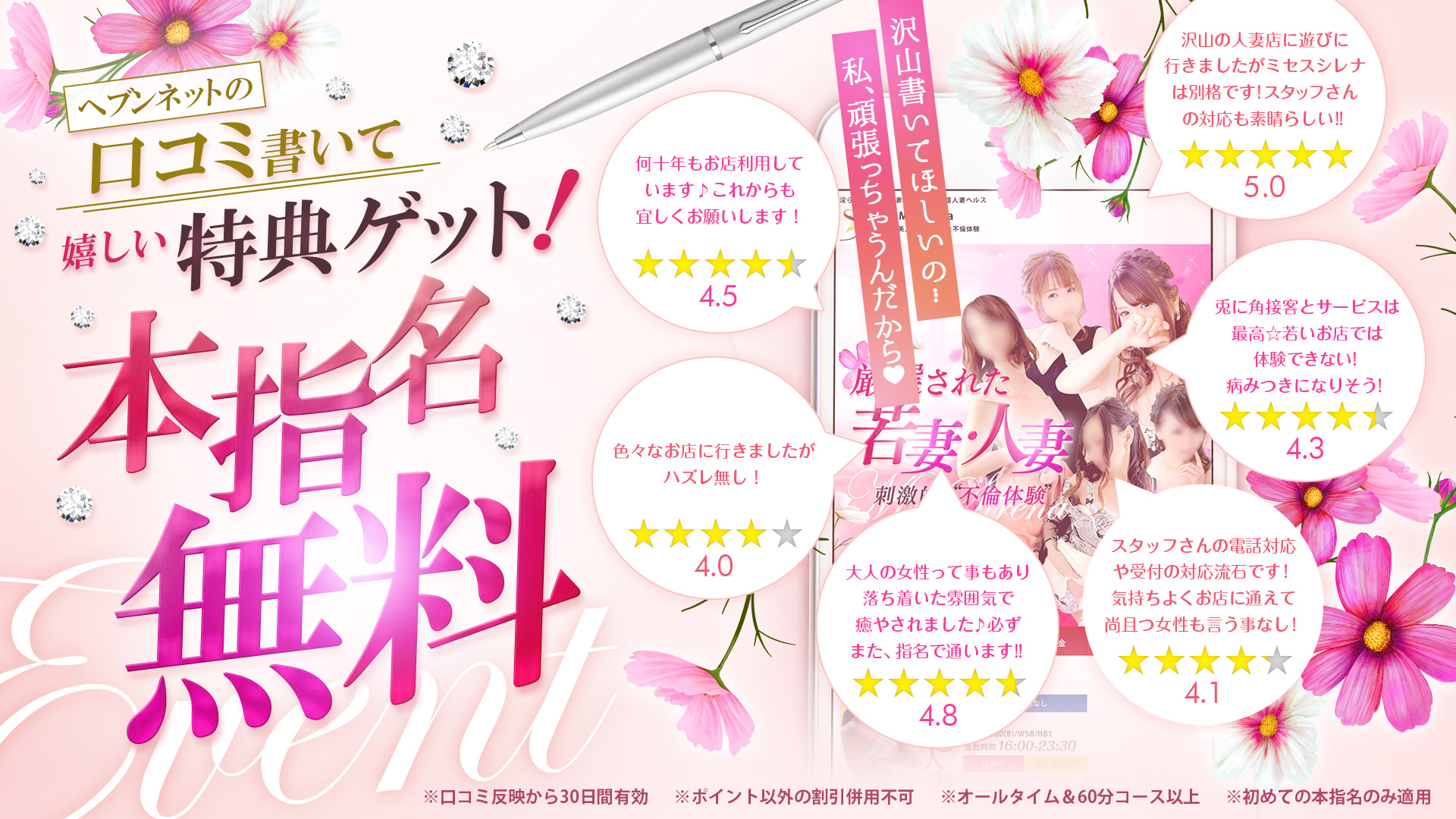 口コミ書いて特典ゲット！「本指名無料」